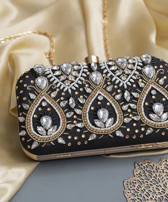 Black silk hand embroidered clutch 4