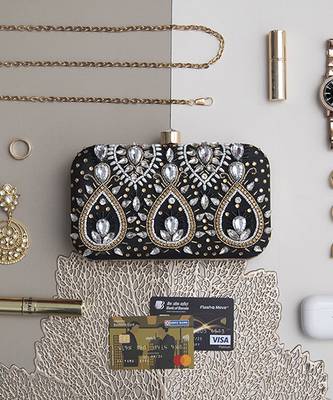 Black silk hand embroidered clutch 5