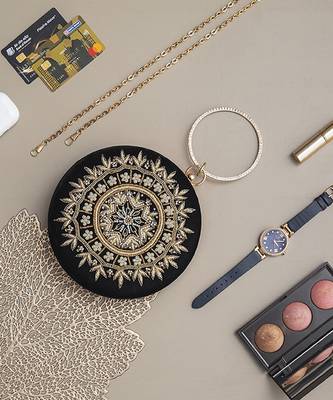 Hand embroidered black silk clutch 2