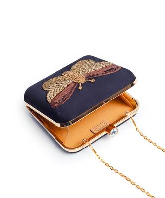 Black silk square hand embroidered butterfly clutch 3