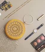 Yellow silk hand embroidered clutch