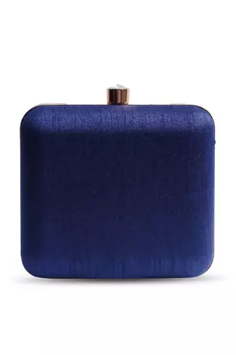 Blue silk square hand embroidered butterfly clutch