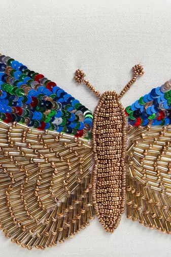 White silk square hand embroidered butterfly clutch