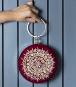 Red silk hand embroidered roundclutch