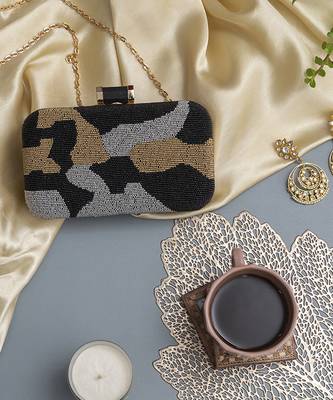 hand embroidered black silk clutch 1
