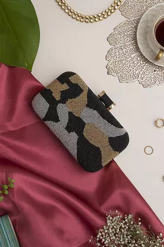 hand embroidered black silk clutch
