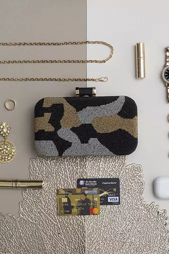 hand embroidered black silk clutch