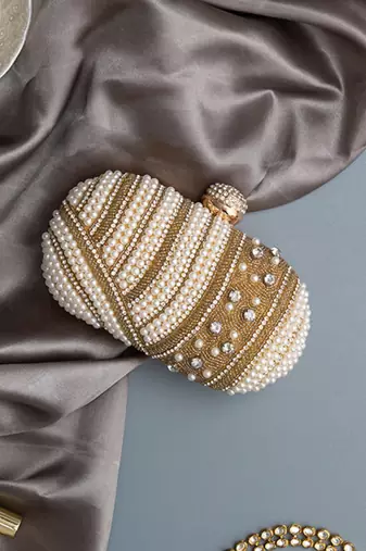 Hand embroidered gold silk clutch