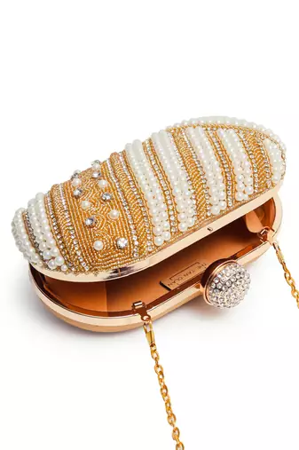 Hand embroidered gold silk clutch