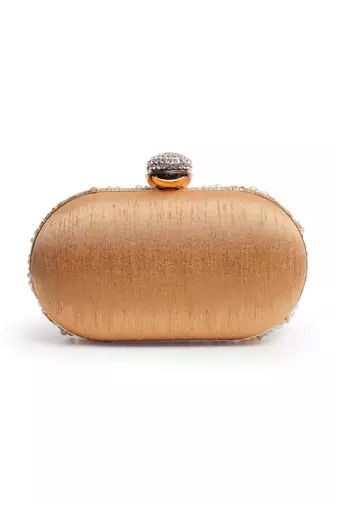 Hand embroidered gold silk clutch