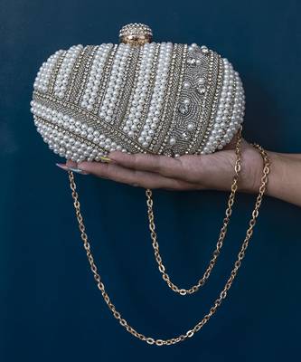 Silver hand embroidered silk clutch 1