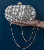 Silver hand embroidered silk clutch