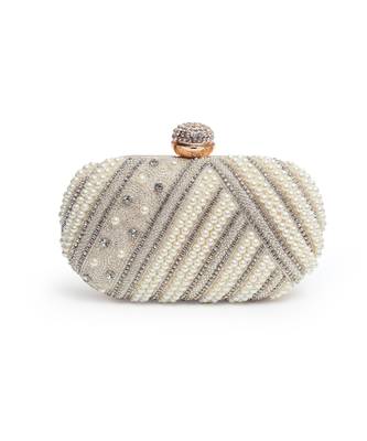 Silver hand embroidered silk clutch 2