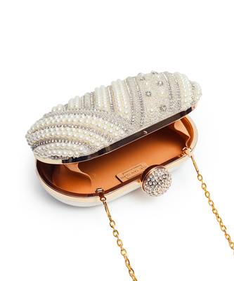 Silver hand embroidered silk clutch 3