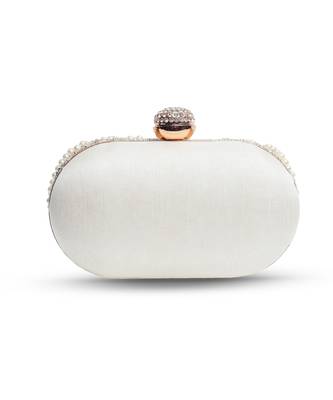 Silver hand embroidered silk clutch 4