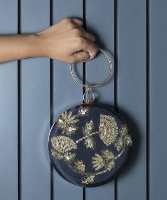 Black silk clutch with hand embroidery work 1