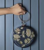 Black silk clutch with hand embroidery work