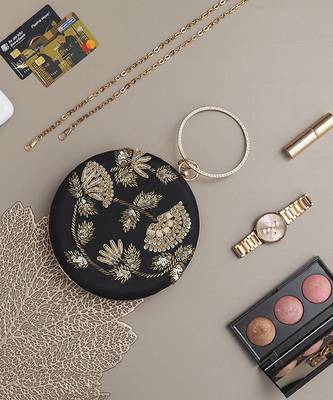Black silk clutch with hand embroidery work 3