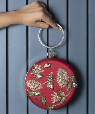 Hand embroidered red clutch 1