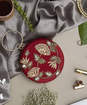 Hand embroidered red clutch 2