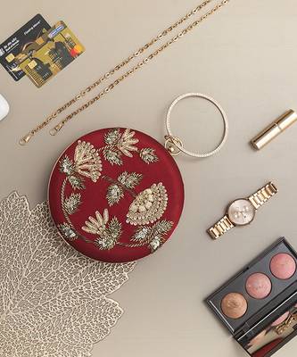 Hand embroidered red clutch 3