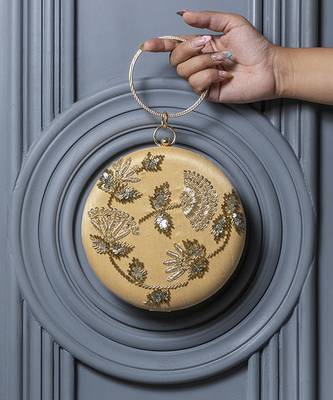 Gold silk hand embroidered clutch 1