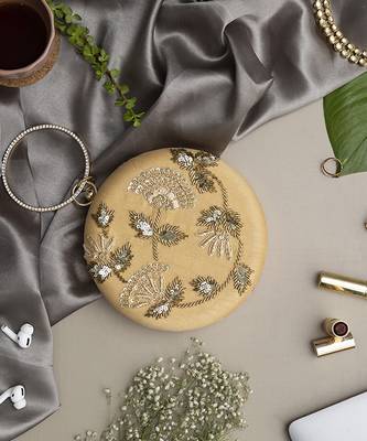 Gold silk hand embroidered clutch 2