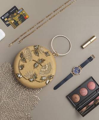 Gold silk hand embroidered clutch 3