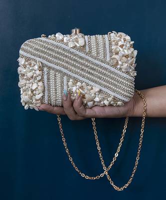 White silk hand embroidered clutch 1