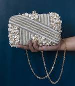 White silk hand embroidered clutch
