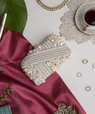 White silk hand embroidered clutch 2