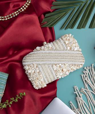 White silk hand embroidered clutch 3