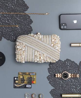 White silk hand embroidered clutch 4
