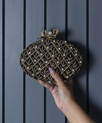 Black  hand embroidered silk clutch 1