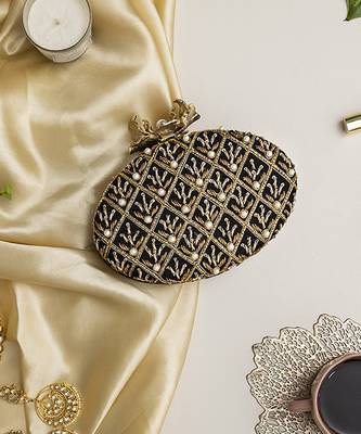 Black  hand embroidered silk clutch 2