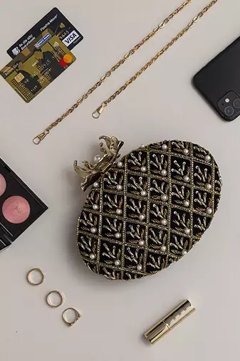 Black  hand embroidered silk clutch