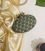 Green hand embroidered silk clutch
