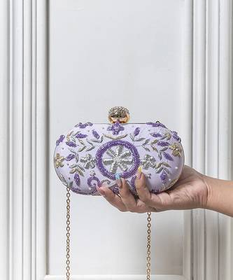Purple silk lilac hand embroidered clutch 1