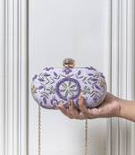 Purple silk lilac hand embroidered clutch