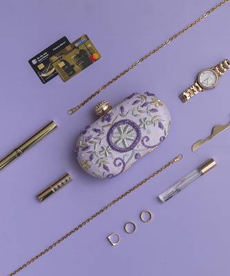 Purple silk lilac hand embroidered clutch 2