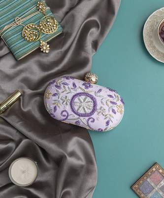 Purple silk lilac hand embroidered clutch 3