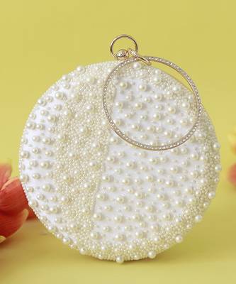 White hand embroidered clutch with pearl details 2