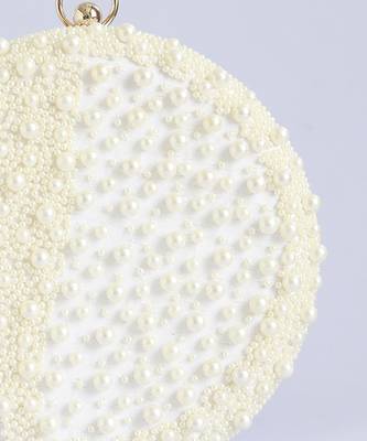 White hand embroidered clutch with pearl details 3