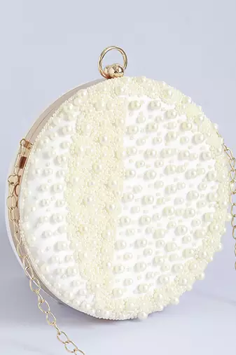 White hand embroidered clutch with pearl details