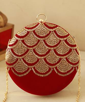 Red silk hand embroidered clutch 1
