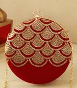 Red silk hand embroidered clutch