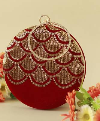 Red silk hand embroidered clutch 2