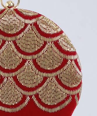 Red silk hand embroidered clutch 3