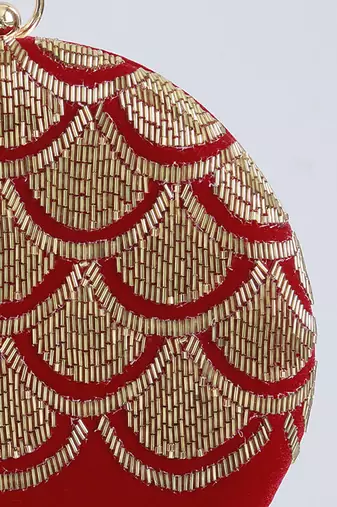 Red silk hand embroidered clutch