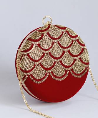 Red silk hand embroidered clutch 4